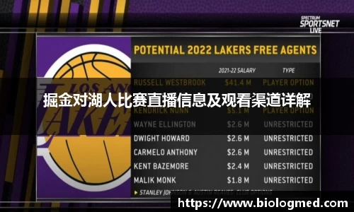 掘金对湖人比赛直播信息及观看渠道详解